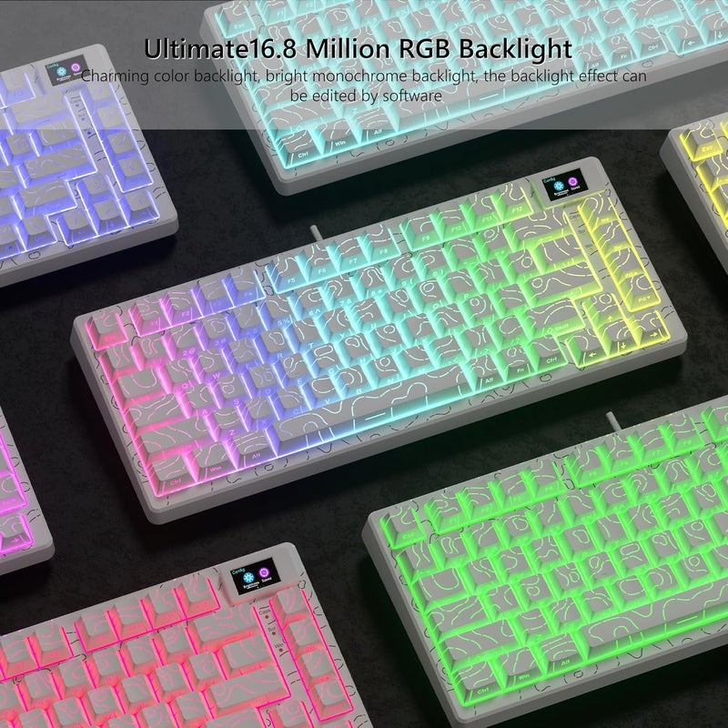 Womier SK80 75% Percent Keyboard Gaming with Color Multimedia Display Mechanical Keyboard Topographic, Hot Swappable Gasket Mount RGB Creamy Key Board Pre-lubed POM Switch for Mac/Win,White - Image 2